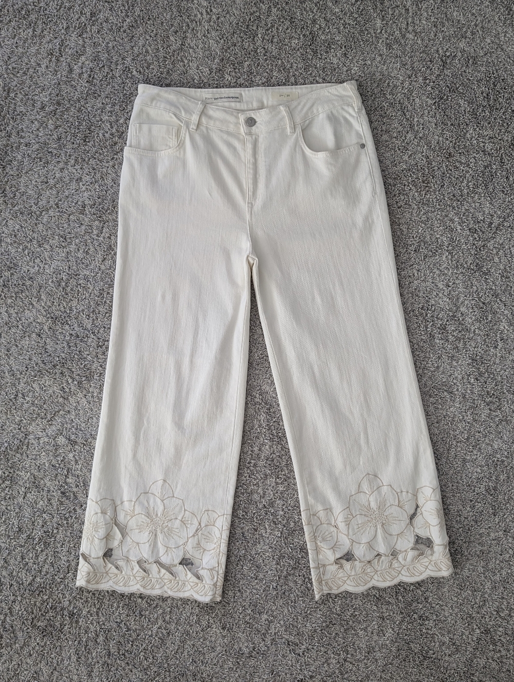 Pilcro Wide Leg Embroidered Cropped Jeans
